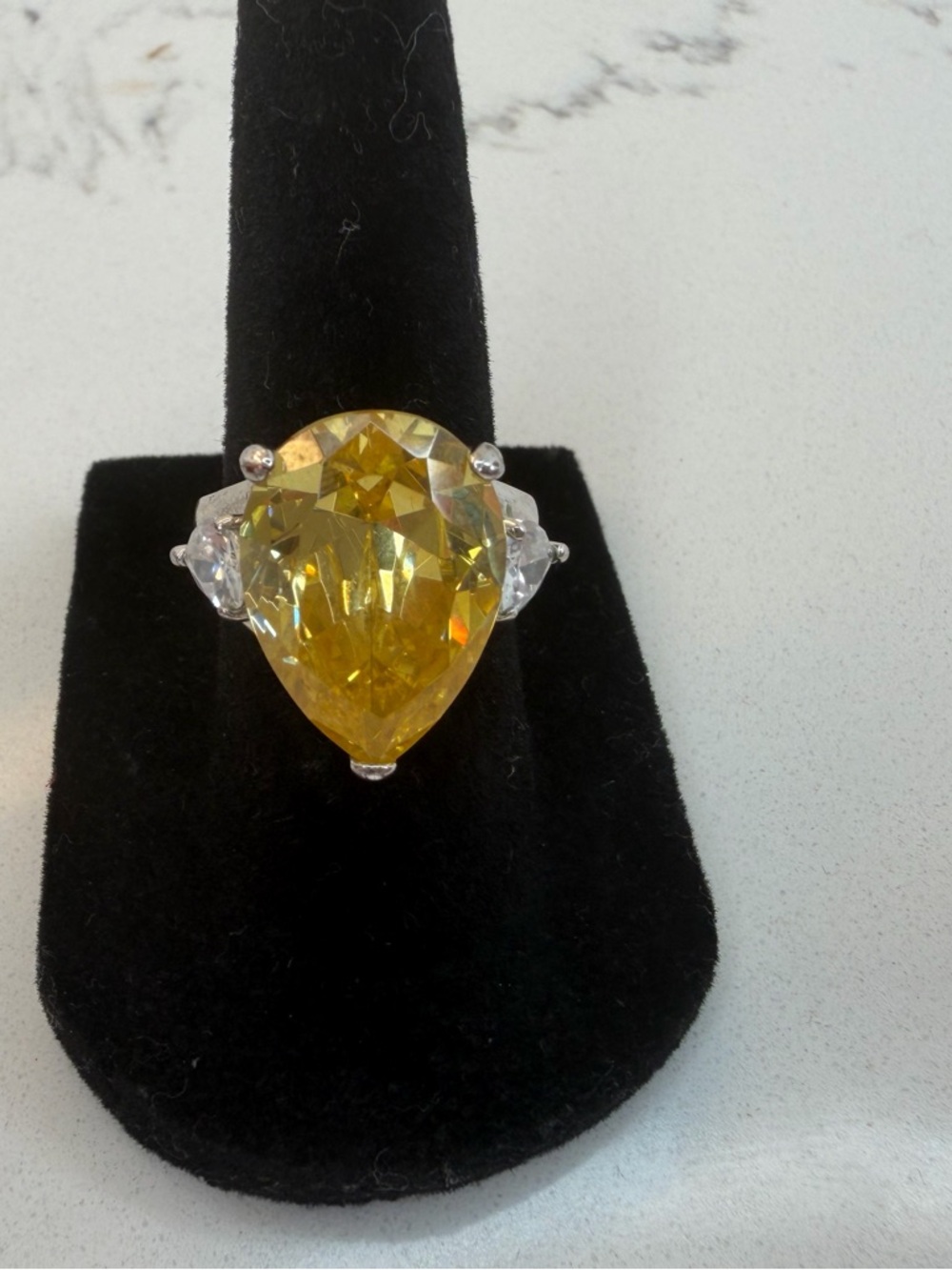 Yellow Canary Statement Ring Pear Cut Cocktail Ring Size 6